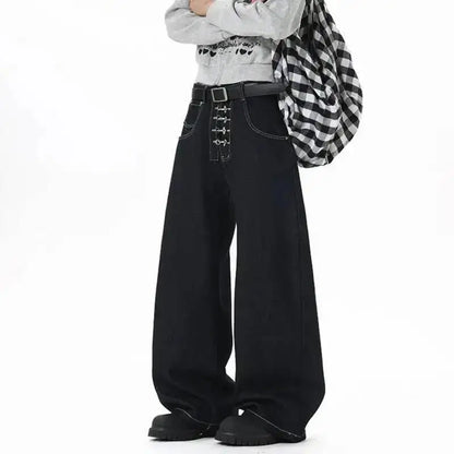 Y2K Metal Buckle Zip Wide Leg Jeans