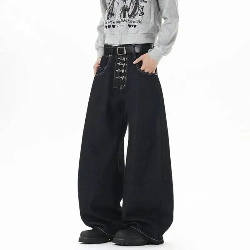 Y2K Metal Buckle Zip Wide Leg Jeans