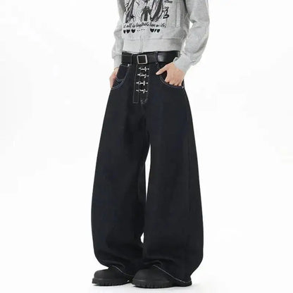 Y2K Metal Buckle Zip Wide Leg Jeans