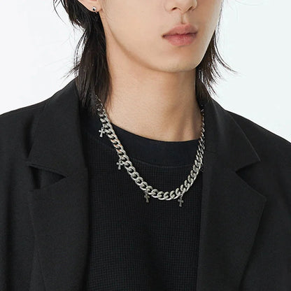 Y2K Mini Cross Pendant Cuban Chain Necklace