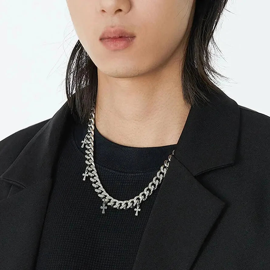 Y2K Mini Cross Pendant Cuban Chain Necklace
