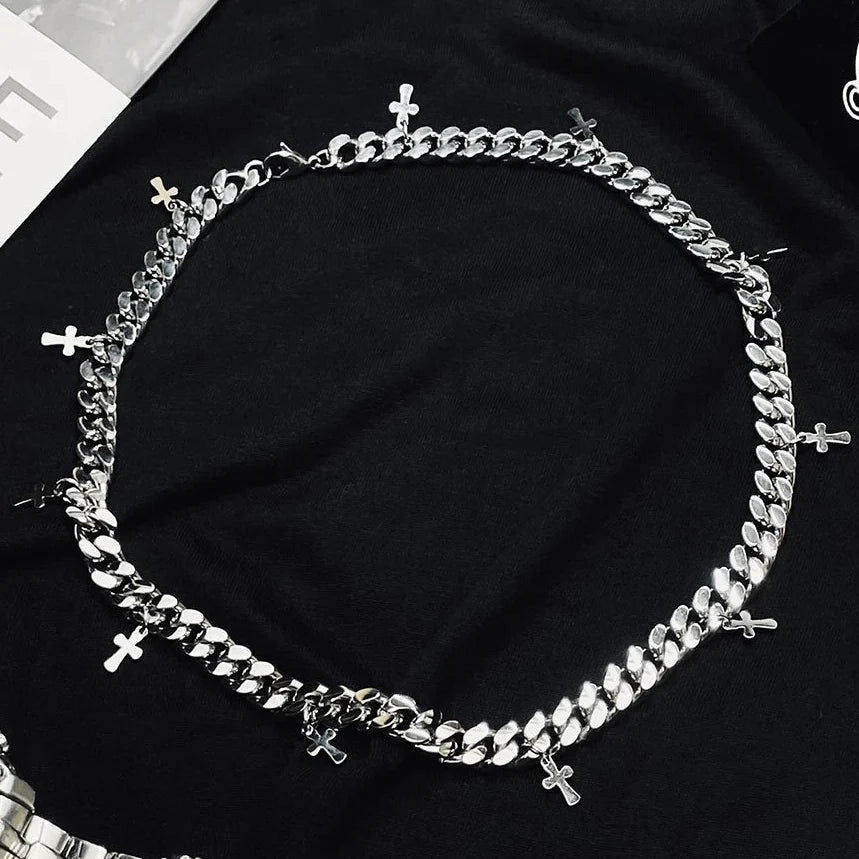 Y2K Mini Cross Pendant Cuban Chain Necklace