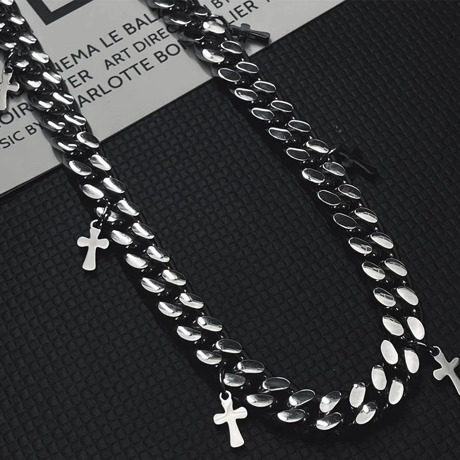 Y2K Mini Cross Pendant Cuban Chain Necklace