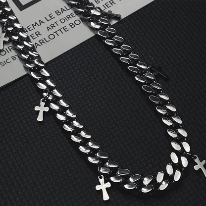 Y2K Mini Cross Pendant Cuban Chain Necklace