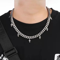 Y2K Mini Cross Pendant Cuban Chain Necklace