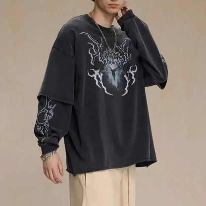 Y2K Mock Two Piece Spiritual Graphic Long Sleeve Top