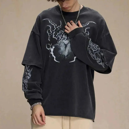 Y2K Mock Two Piece Spiritual Graphic Long Sleeve Top
