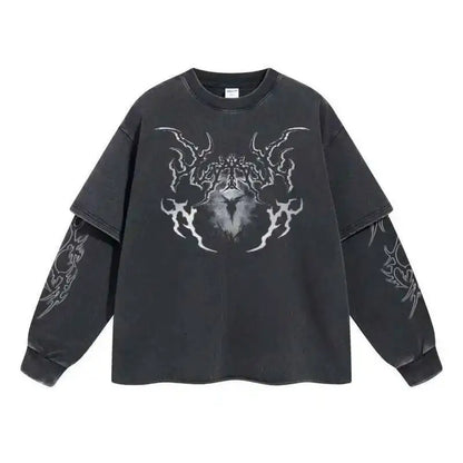 Y2K Mock Two Piece Spiritual Graphic Long Sleeve Top