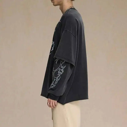 Y2K Mock Two Piece Spiritual Graphic Long Sleeve Top