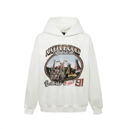 Y2K Motorcycle Graphic Print Distressed Baggy Hoodie