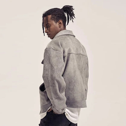 Y2K Multi Pocket Suede Cargo Zip Up Jacket