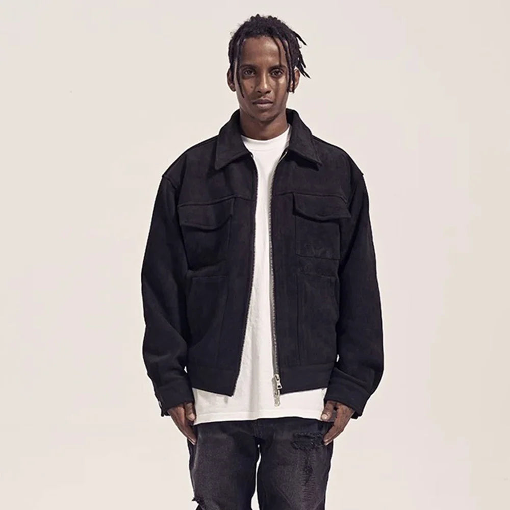 Y2K Multi Pocket Suede Cargo Zip Up Jacket