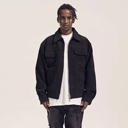 Y2K Multi Pocket Suede Cargo Zip Up Jacket