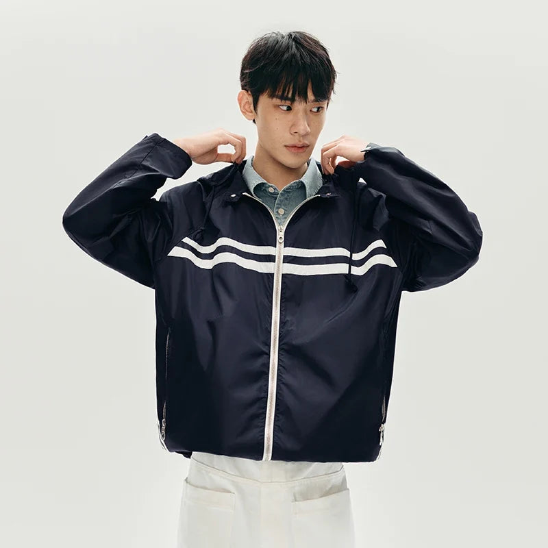 Y2K Nautical Sporty Hooded Windbreaker Jacket