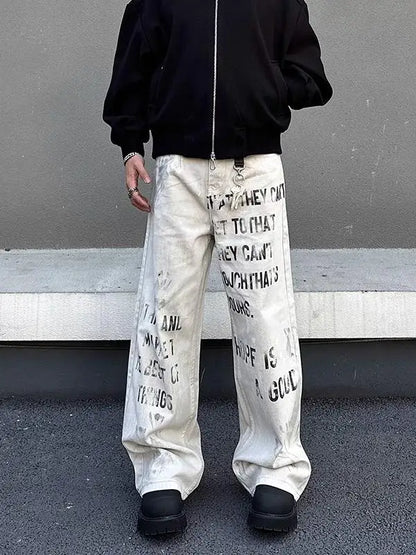 Y2K Off White Baggy Graphic Cargos