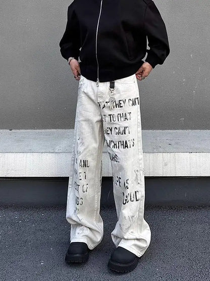 Y2K Off White Baggy Graphic Cargos