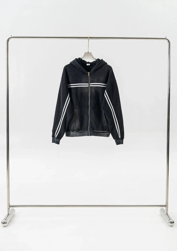 Y2K Origin 360gsm Washed Ribbon Zip Up Hoodie