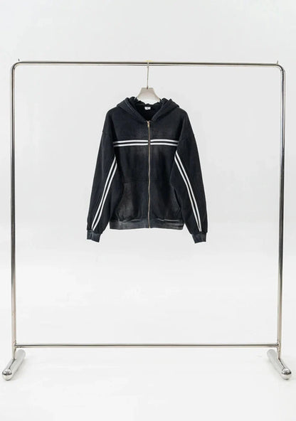 Y2K Origin 360gsm Washed Ribbon Zip Up Hoodie