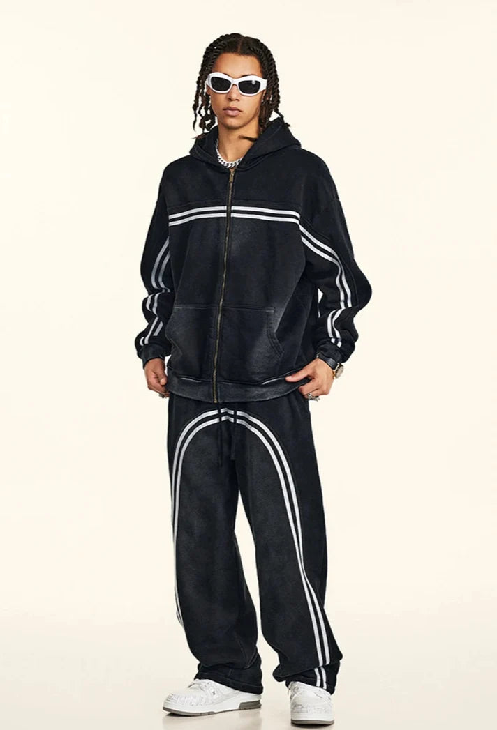 Y2K Origin 360gsm Washed Ribbon Zip Up Hoodie