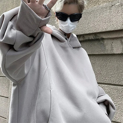 Y2K Oversized Baggy Button Neck Hoodie