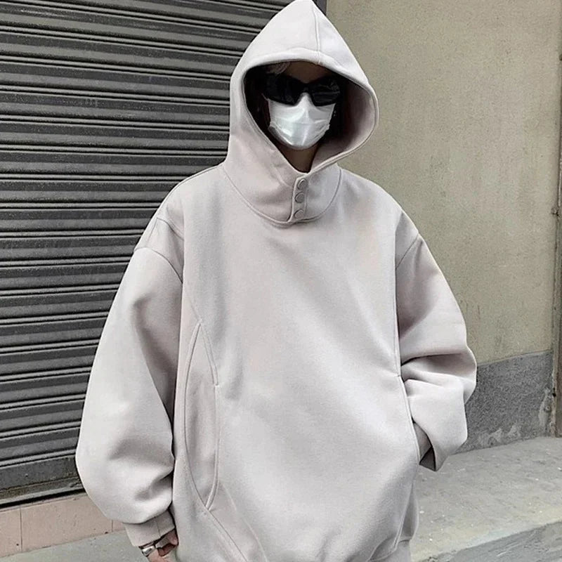Y2K Oversized Baggy Button Neck Hoodie