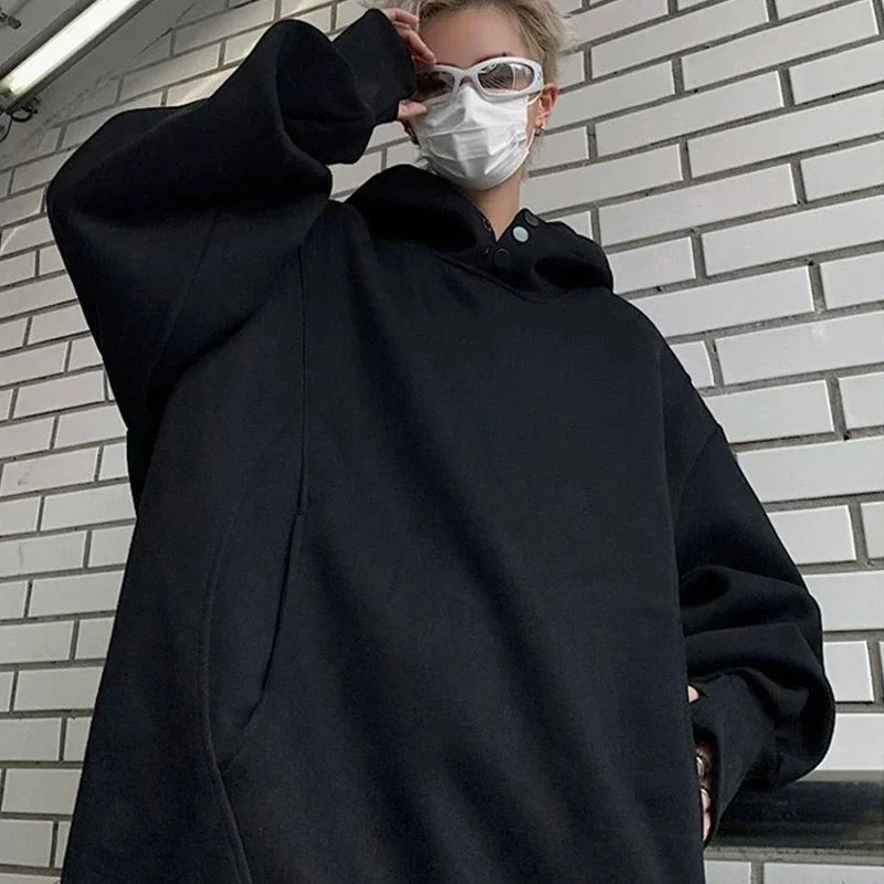Y2K Oversized Baggy Button Neck Hoodie