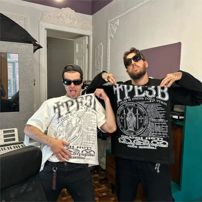 Y2K Oversized Gothic Graphic Long Sleeve Top