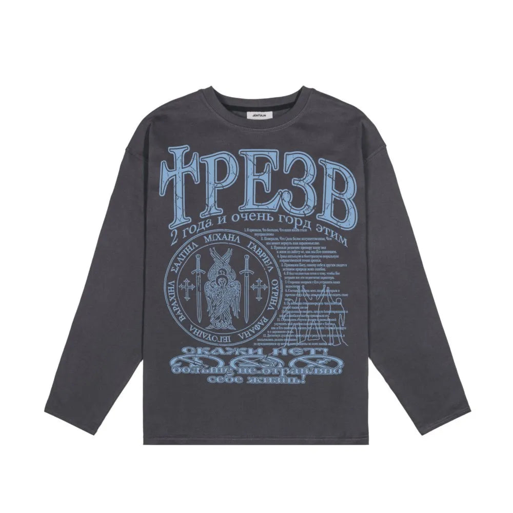 Y2K Oversized Gothic Graphic Long Sleeve Top