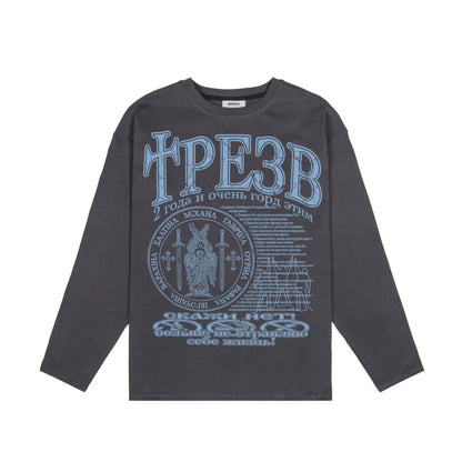 Y2K Oversized Gothic Graphic Long Sleeve Top