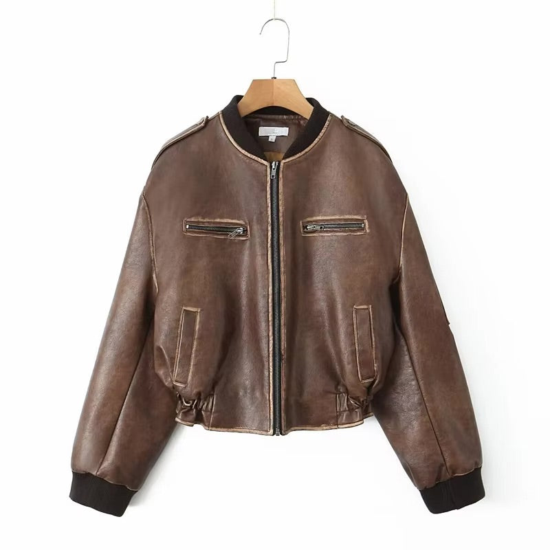 Y2K Oversized Leather Bomber Jacket