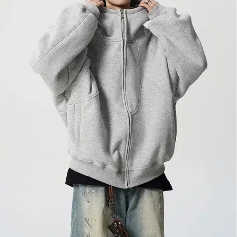 Y2K Oversized Tubed Zip Up Hoodie