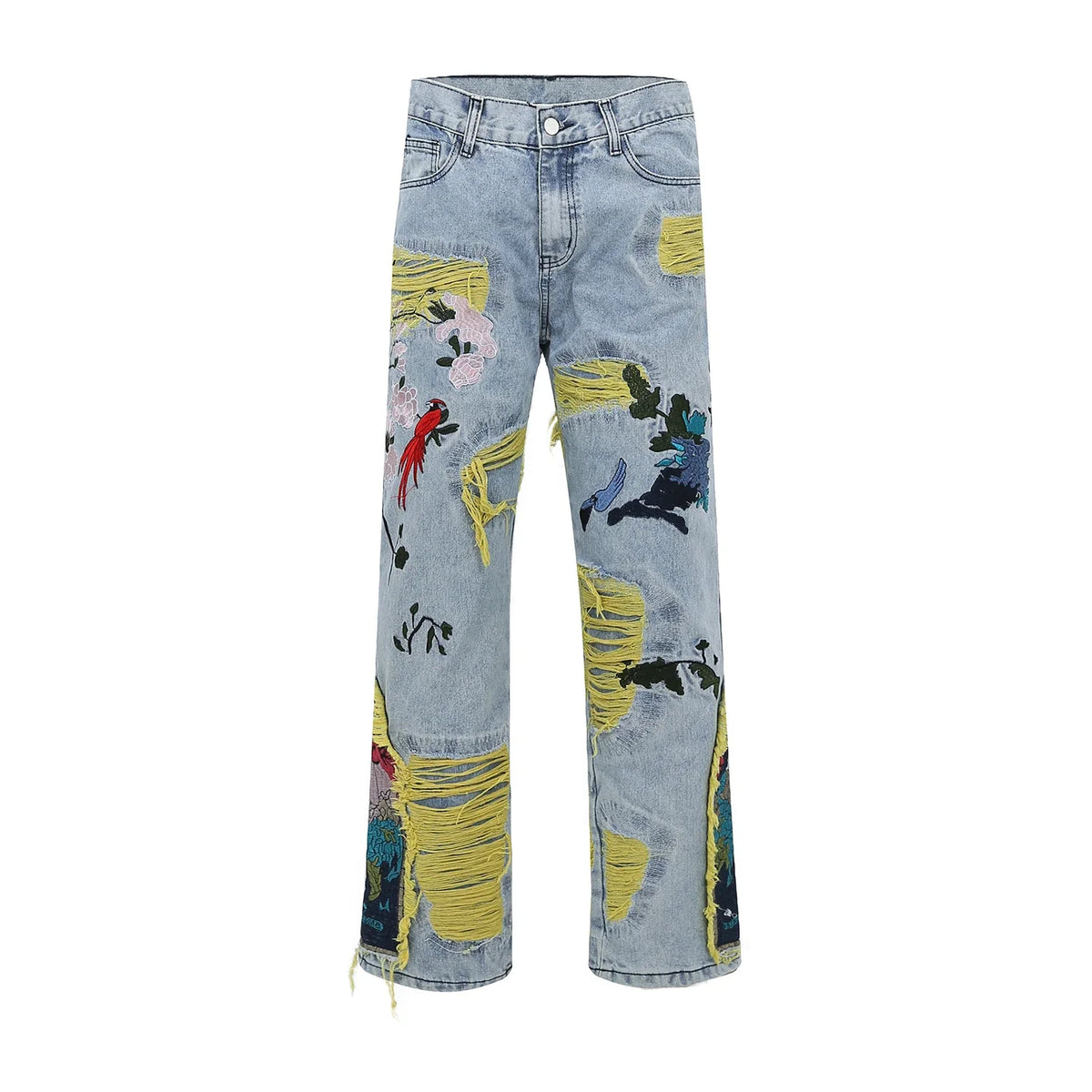 Y2K Painting Embroidered Denim Ripped Distressed Jeans