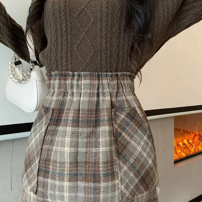 Y2K Plaid Pocketed High Waist Mini Skirt