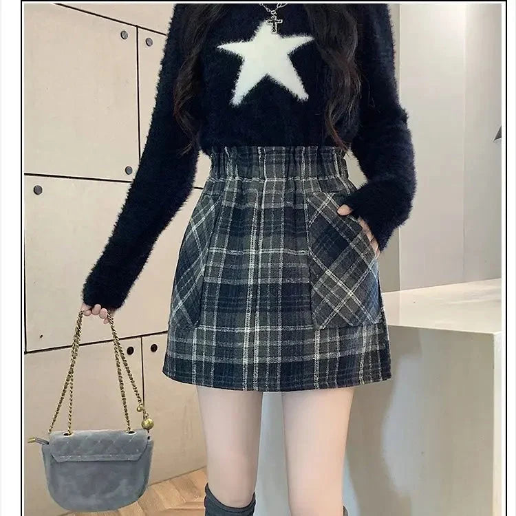 Y2K Plaid Pocketed High Waist Mini Skirt