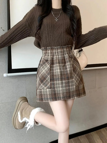 Y2K Plaid Pocketed High Waist Mini Skirt