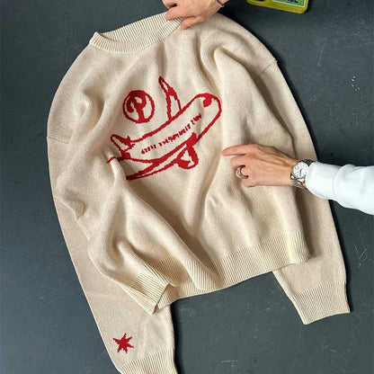Y2K Paper Planes Crewneck Knitted Sweater