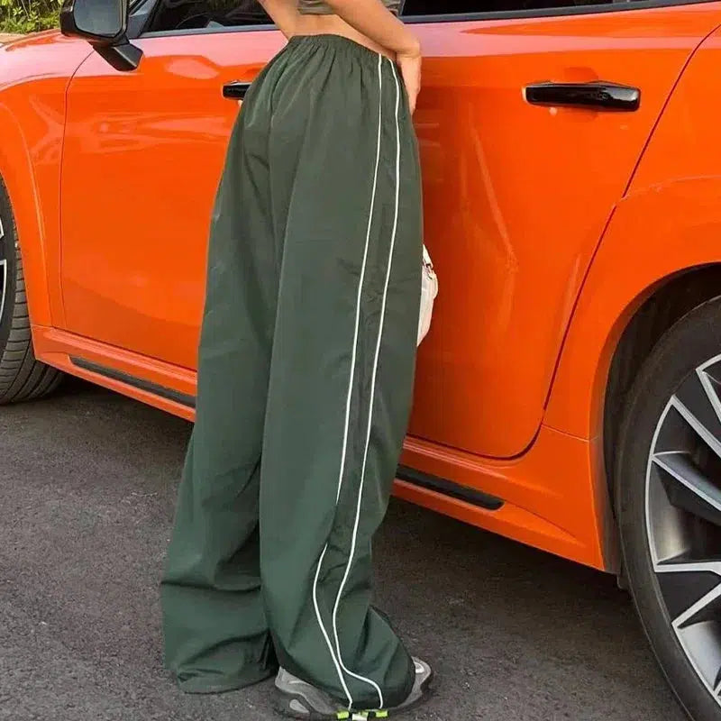 Y2K Parachute Joggers Army Green Trousers