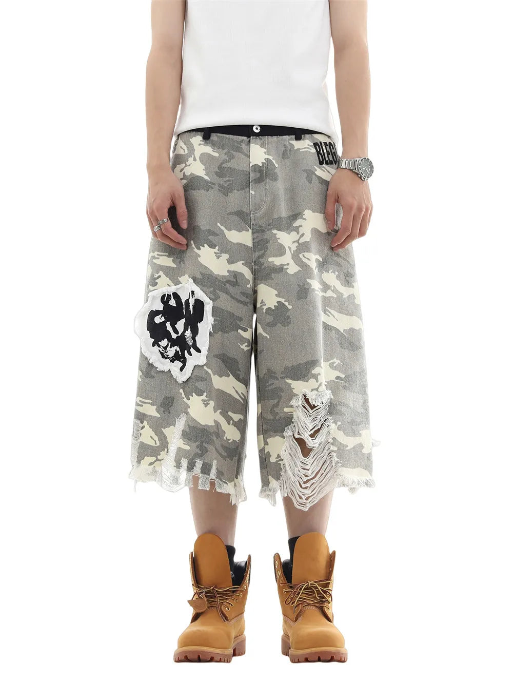 Y2K Patch Print Camouflage Cargo Jorts
