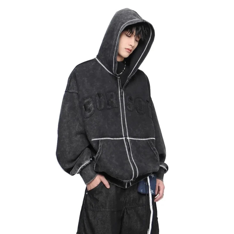 Y2K Patchwork Embroidered Zip Up Hoodie