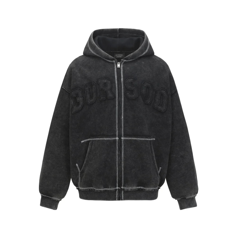 Y2K Patchwork Embroidered Zip Up Hoodie