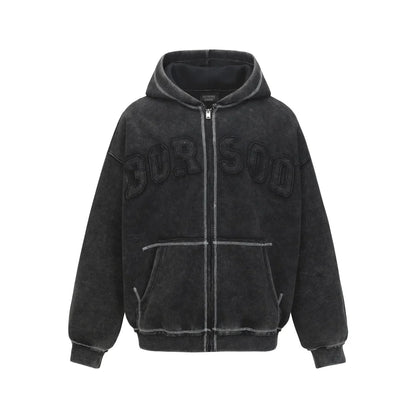 Y2K Patchwork Embroidered Zip Up Hoodie
