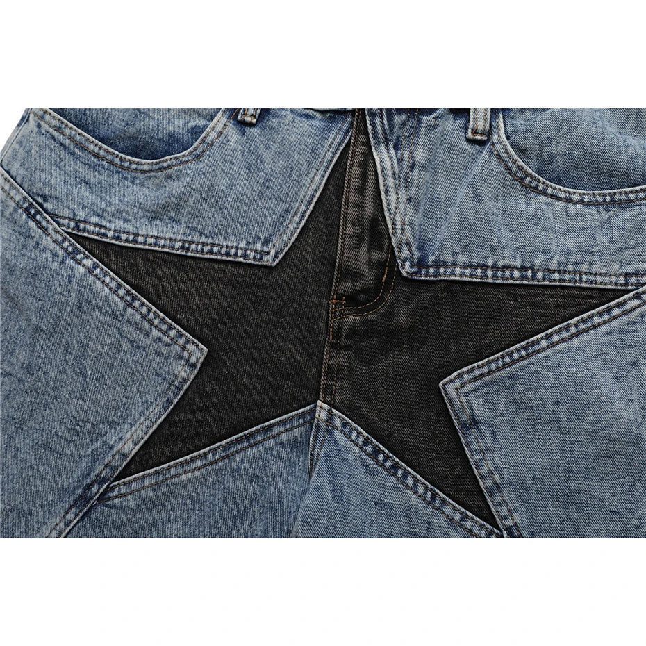 Y2K Patchwork Star Denim Shorts Jorts