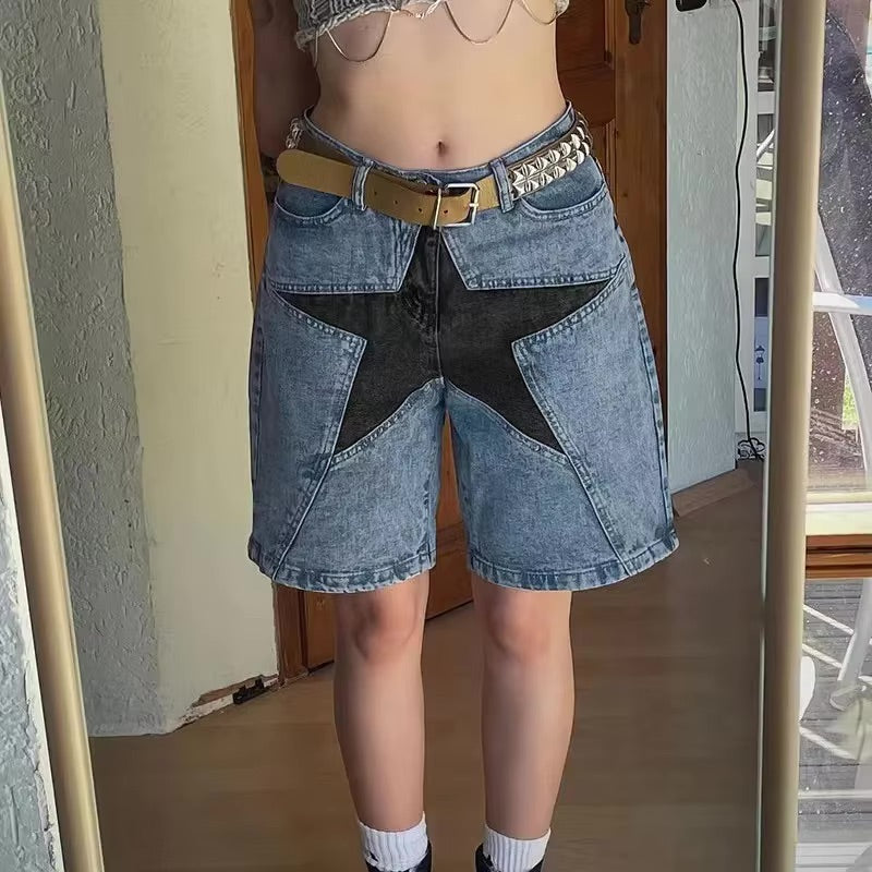 Y2K Patchwork Star Denim Shorts Jorts