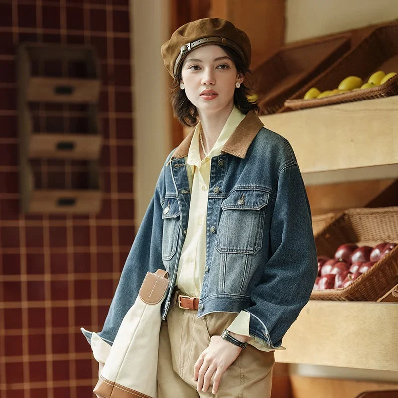 Y2K Petite Cropped Retro Denim Jacket