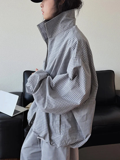 Y2K Plaid Baggy Casual Jacket Coat