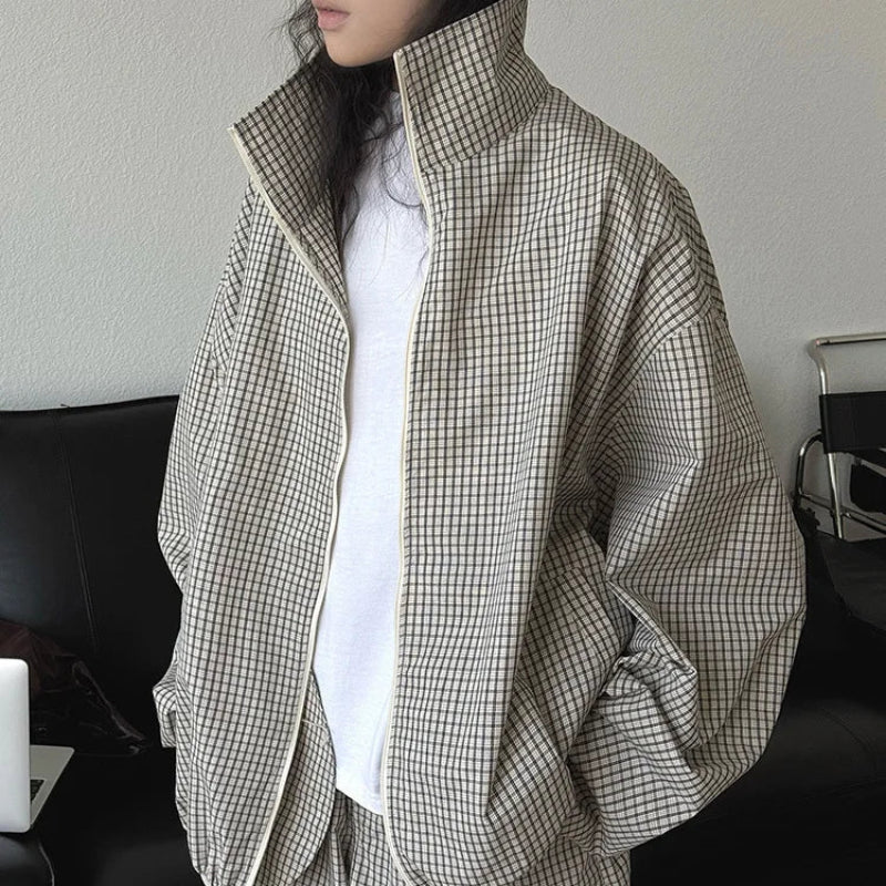 Y2K Plaid Baggy Casual Jacket Coat