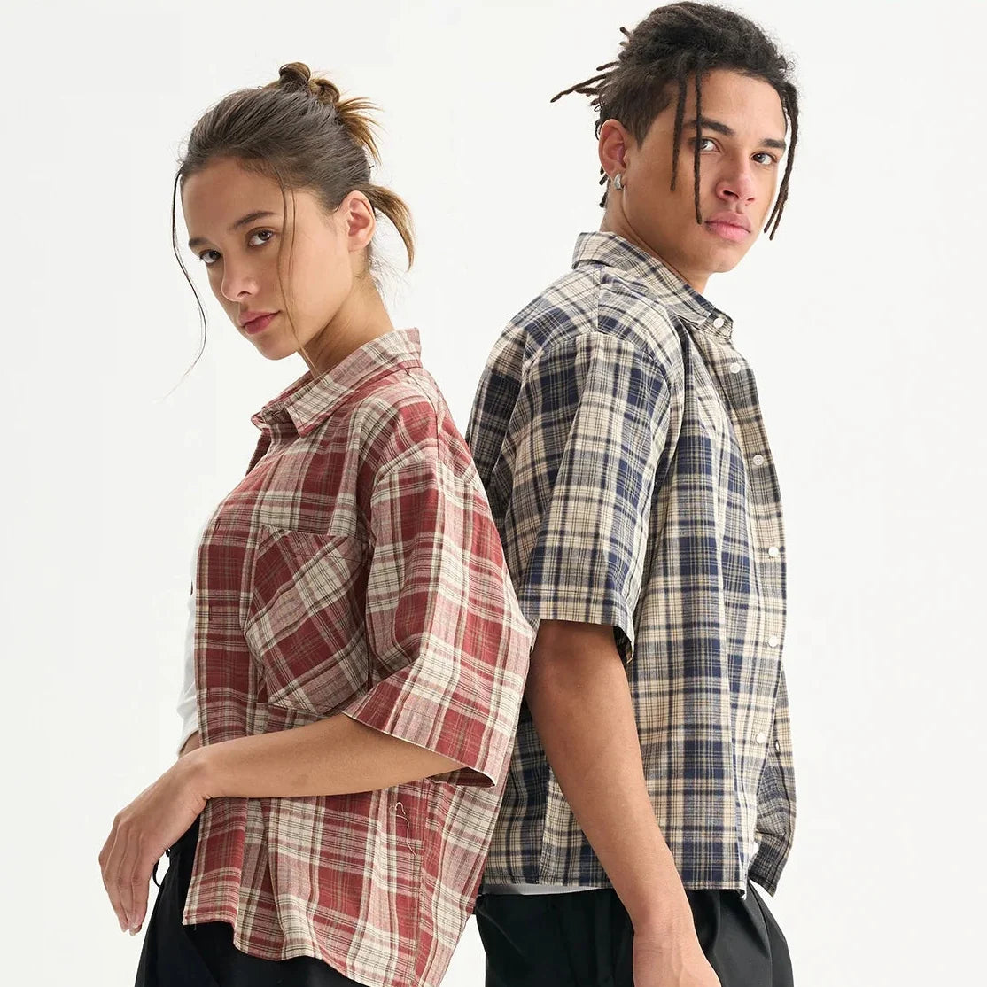 Y2K Plaid Cropped Short Sleeve Button Down Shirt