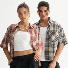 Y2K Plaid Cropped Short Sleeve Button Down Shirt