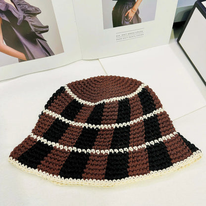 Y2K Plaid Knit Bucket Hat