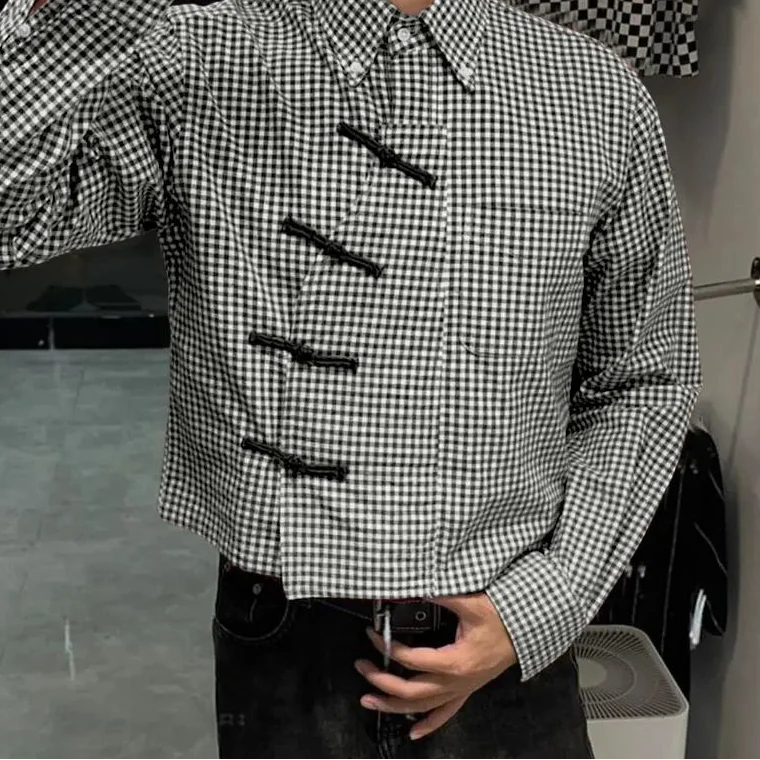 Y2K Plaid Long Sleeve Pankou Button Down Shirt
